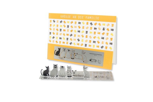 Stainless Steel Greeting Card - Cat Family