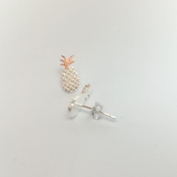 Ohrstecker Ananas silber mit rosegold vergoldet aus 925 Sterling Silber