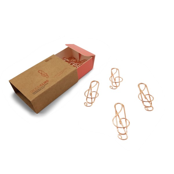 GOLDCLIP Büroklammer Notenschlüssel in roségold - Heftklammern mit Verpackung (Inh. 15 Stück)