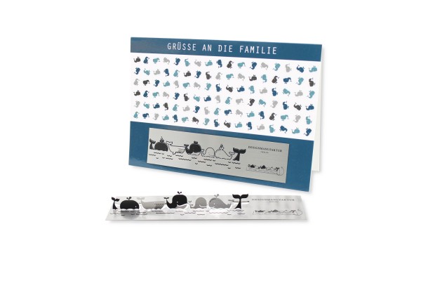 Edelstahl-Grußkarte - Walfamilie